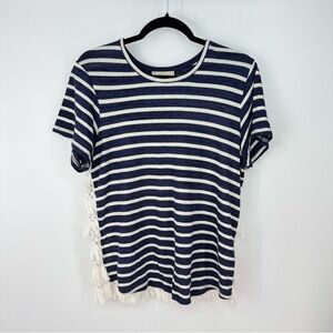 Sea Striped Tassels Back U Neck Full Length T Shirt